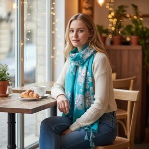 Ladies embroidered bohemian floral scarf